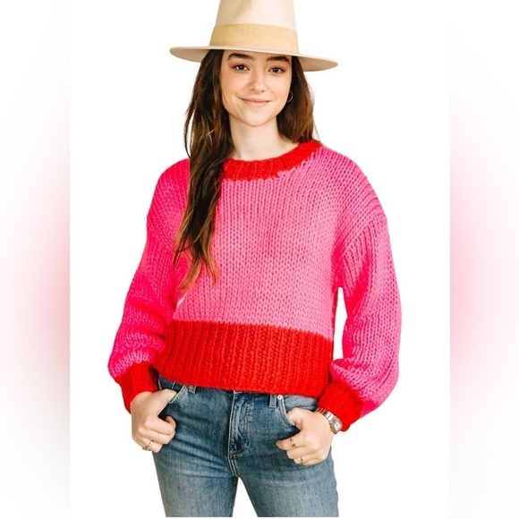 Crimson Red and Hot Pink Knit Womans Sweater. Size Small NWT - Picture 2 of 8